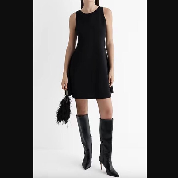Express Dresses & Skirts - NWT Express Black Fit & Flare Mini Dress L Sleeveless Crew Neck Made in USA